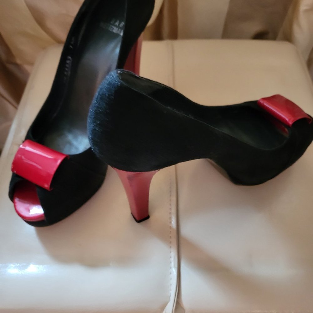 Stuart Weitzman Patent And Suede Peep Toe Platfor… - image 4